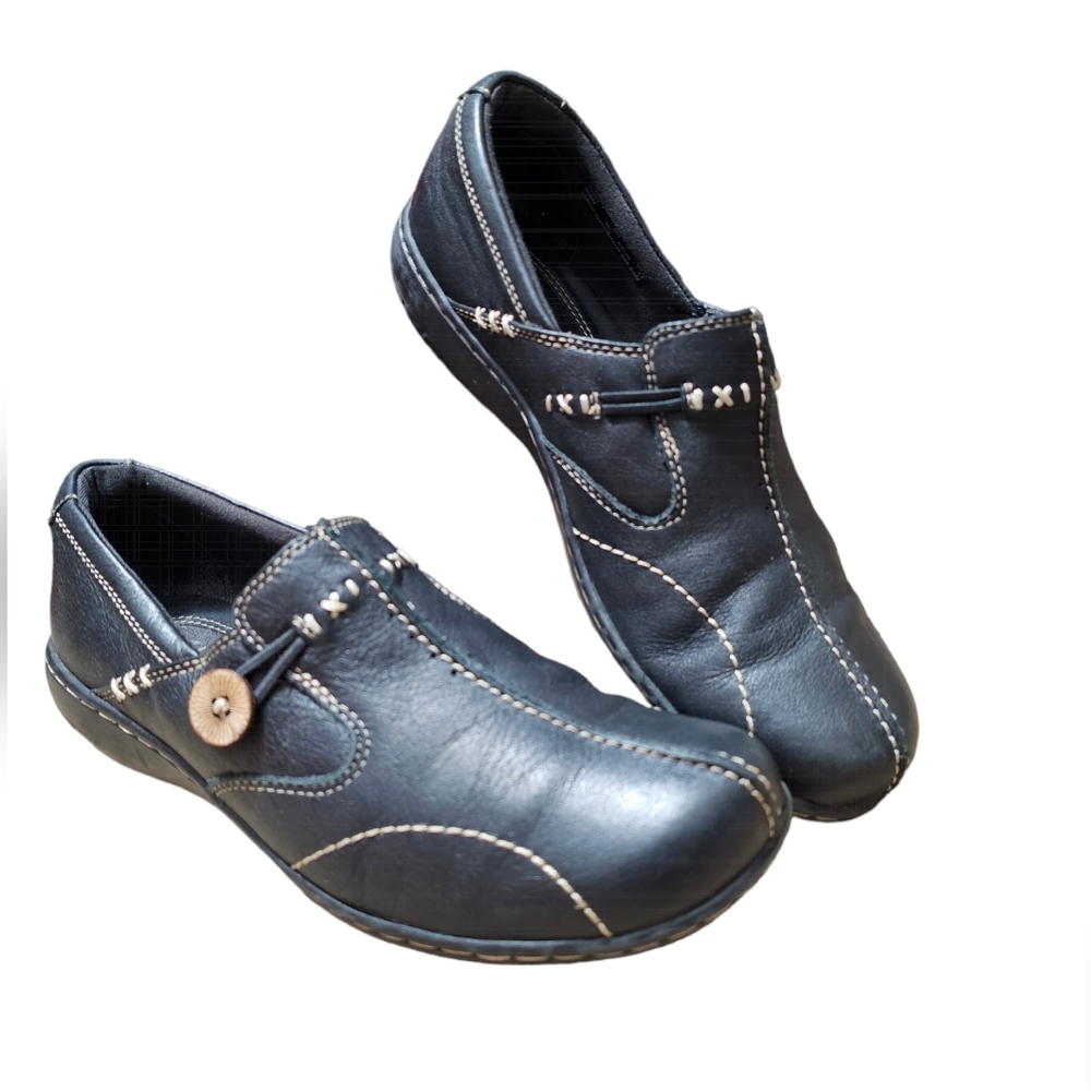 Clarks Unloop Black Slip On Shoe Size 8m Leather … - image 1